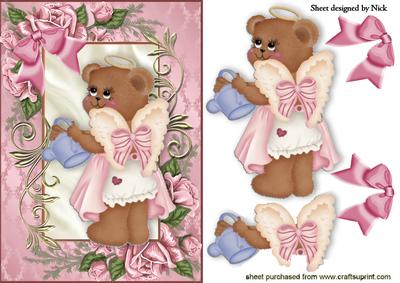 Little Angel Teddy in Rose Frame with Bow
