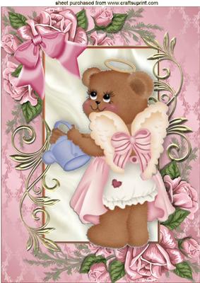 Little Angel Teddy in Rose Frame with Bow A4