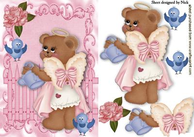 Little Angel Bear with Little Blue Birds