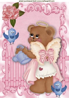 Little Blue Birds with Angel Bear A4