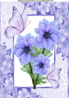 Blue Flowers in Floral Frame A4