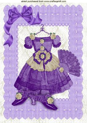 Vintage Dress in Purple/cream with Fan A4