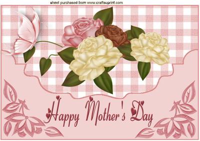 Mothers Day Roses on Gingham Scalloped Envelope A4