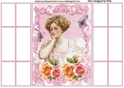 Vintage Lady in Pink Rose Frame, French Gatefold