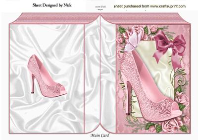 Pink Sparkle Shoe in Rose Frame with Butterflies Folded Book