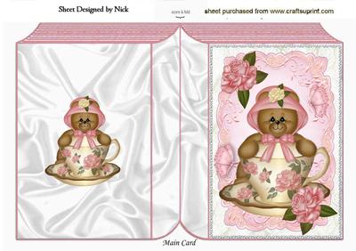 Teddy in a Teacup with Roses, Folded Book