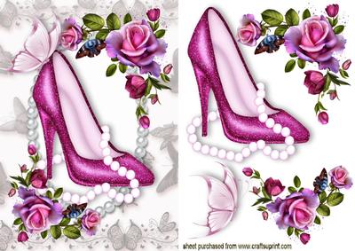 Pink Shoe with Pearls in Pearl Frame