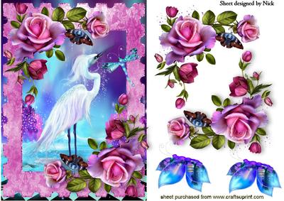 Fantasy Scene with White Stork and Roses
