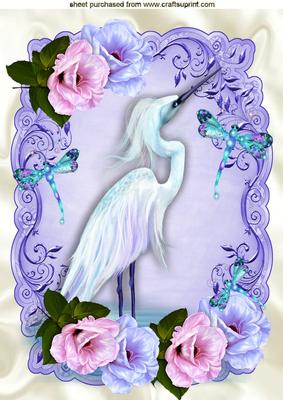 Fantasy White Stork with Dragonflies and Roses A4