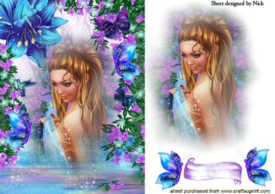 Fantasy Water Maiden with Flowers and Butterflies