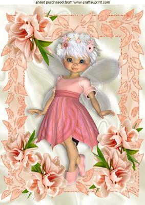 Fantasy Kiki Faerie with Peach Flowers in Lace Frame A4