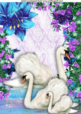 Family of White Swans in Fantasy Water A4