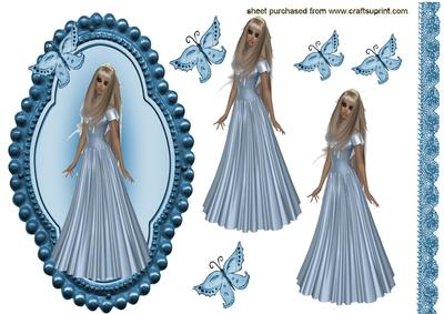 Pretty Lady in Blue Frame with Butterflies