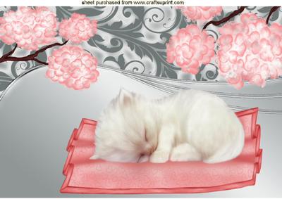 Cute Little Kitten Sleeping with Peach Flowers A4
