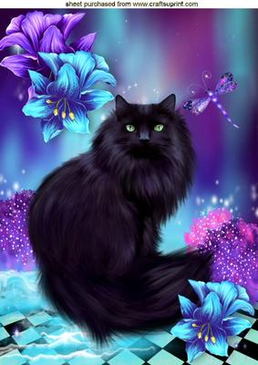 Black Persian with Green Eyes in Fantasy Design A4