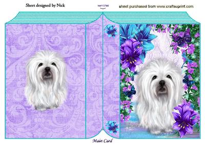 Little White Westie with Purple/turq Flowers Folded Book