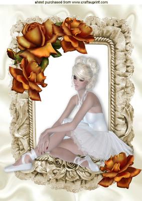 Ballet Dancer with Gold Roses in Frilly Frame A4