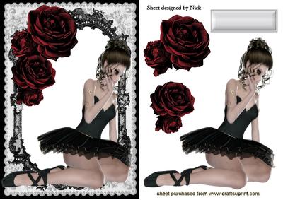 Pretty Ballerina in Lace Frame with Red Roses