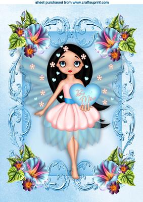 Be Mine! Little Faerie with Morning Glory Flowers A4