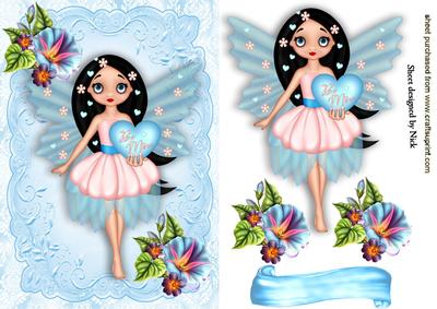 Be Mine Little Fairie with Morning Glory Flowers and Heart