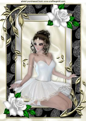 Ballerina with White Roses in Leaf Frame A4