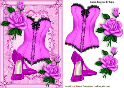 Beautiful Pink Basque with Shoes and Pink Roses A5