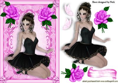 Sitting Ballerina with Pink Roses
