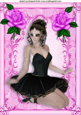 Sitting Ballerina with Pink Roses A4