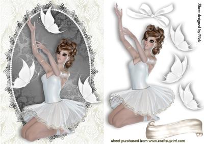 White Butterflies on Damask Lace with Ballerina