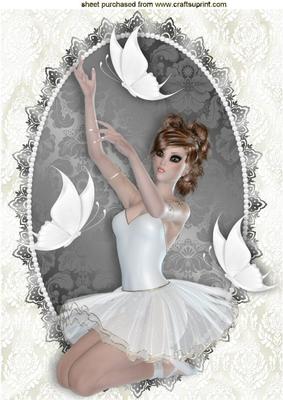 White Butterflies with Ballerina on Damask Lace A4