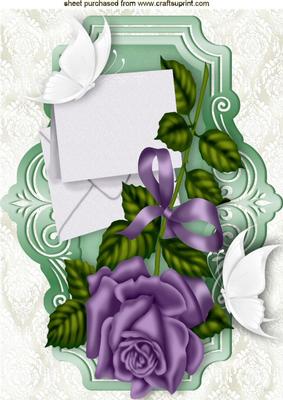 Purple Rose with Letter and Butterfly A4