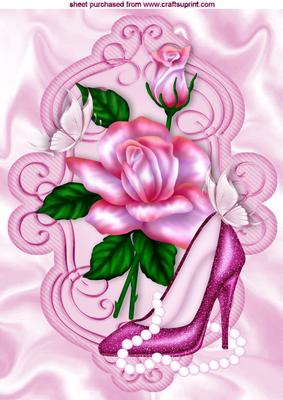 Pink Roses with Pink Shoe and Pearls A4