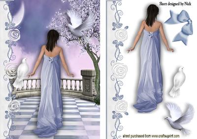 Elegant Lady with Doves in the Garden