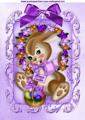 Easter Bunny with Basket of Eggs and Flowers A4