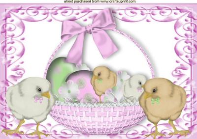Cute Little Basket of Chicks and Easter Eggs A4