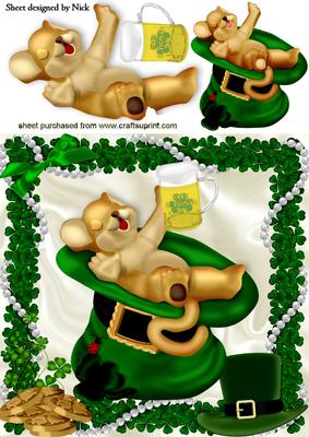 Celebrating St Patricks Day Sleepy Mouse with Beer 8x8