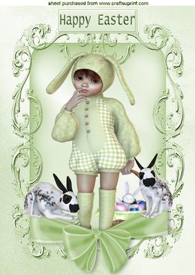 Cute Bunnies with Bunny Girl with Bow A4