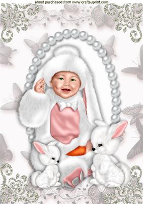 Baby in Bunny White Suit with Little Bunnies A4