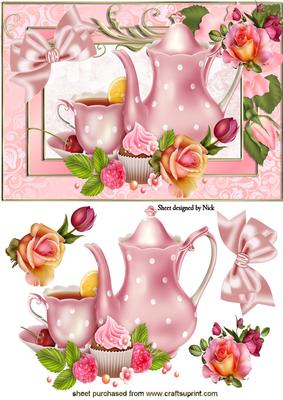 Pretty Roses in Rose Frame with China Teapot