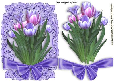 Pretty Pink/purple Spring Tulips with Bow