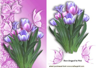 Pink/purple Tulips with Butterflies