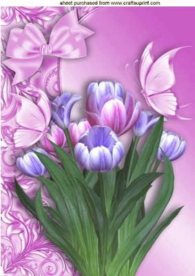 Pink/purple Tulips with Butterflies A4