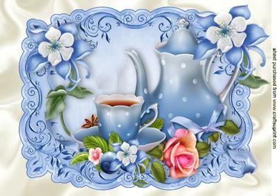 Time for Tea! with Cornflower Blue Flowers A4