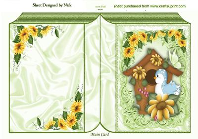 Bird in Birdhouse with Sunflowers Folded Book