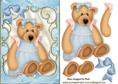 Teddy Bear in Pretty Dress in Ornate Frame
