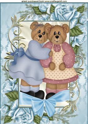 Best of Friends Teddies in Rose Frame A4