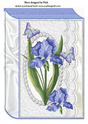 Blue Iris with Butterflies in Pearl Frame Big A4 Book
