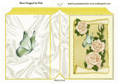 Cream Roses on a Scroll with Butterfly Folded Book