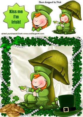 Kiss Me I'm Irish, Leprechaun in Clover 8x8 Frame