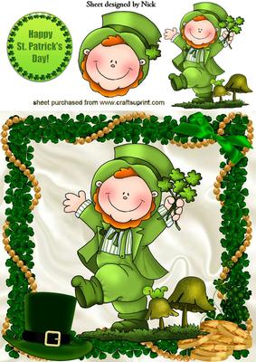 Happy Leprechaun in Clover 8x8 Frame